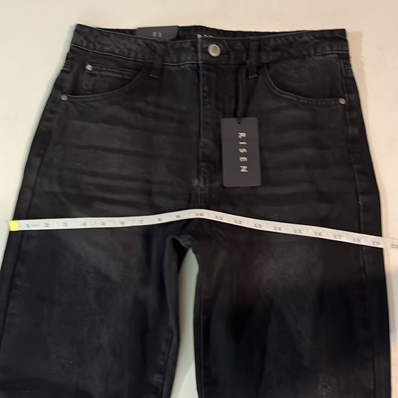 NWT Risen jeans high-waist black straight leg jeans black frayed hem - Picture 8 of 14